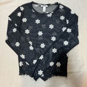 RSQ Black Sheer Floral Long Sleeve Top